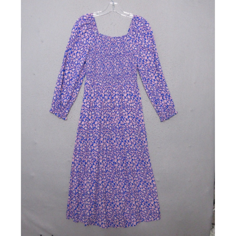 J Crew Factory Dress Floral Smocked Midi Pockets Milk Maid Puff Sleeve Peasant